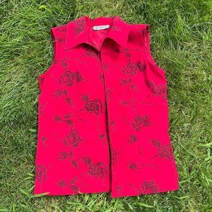 Zip Up Red and Black Flower Patterned Vest